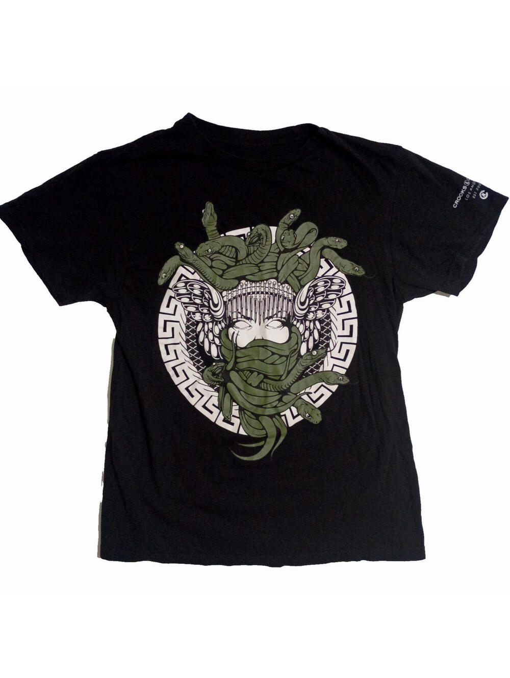 VTG Y2K 2002 Crooks And Castles Small Unisex Medusa Black Tshirt Skater Snakes
